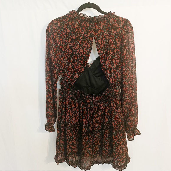(New with Tags) Row A Floral Ruffle Long Sleeve Mini Dress - Picture 8 of 9